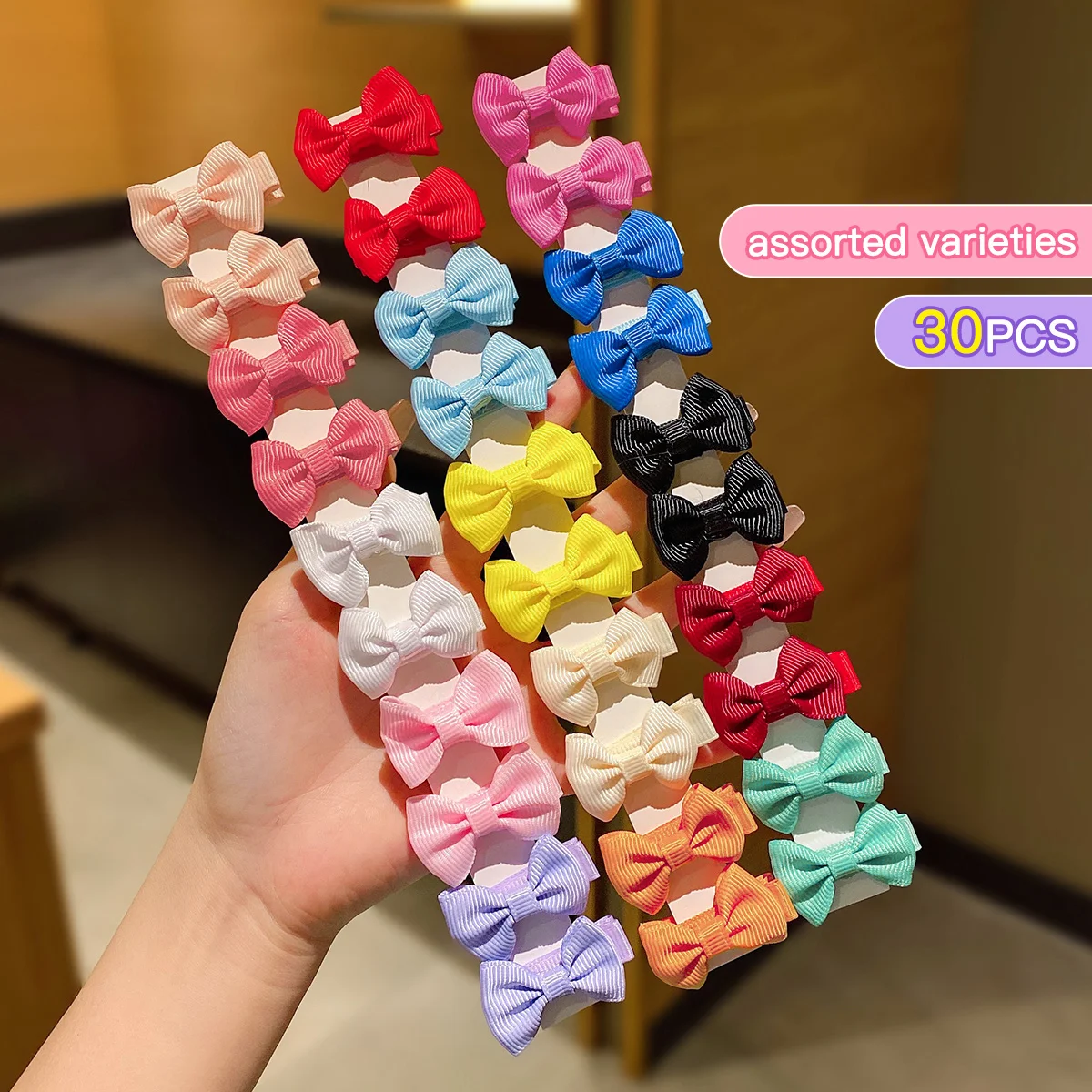 30 colored random bow fabric hair clips suitable for daily use as hair accessories