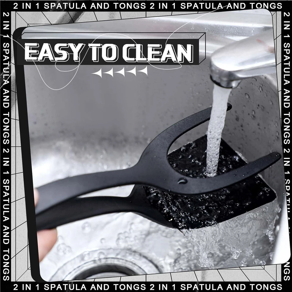 New 2 in 1 Grip Flip Spatula Tongs Egg Flipper Spatula Nylon Non Stick Coating Pancake Fish French Toast Omelet Making Tool