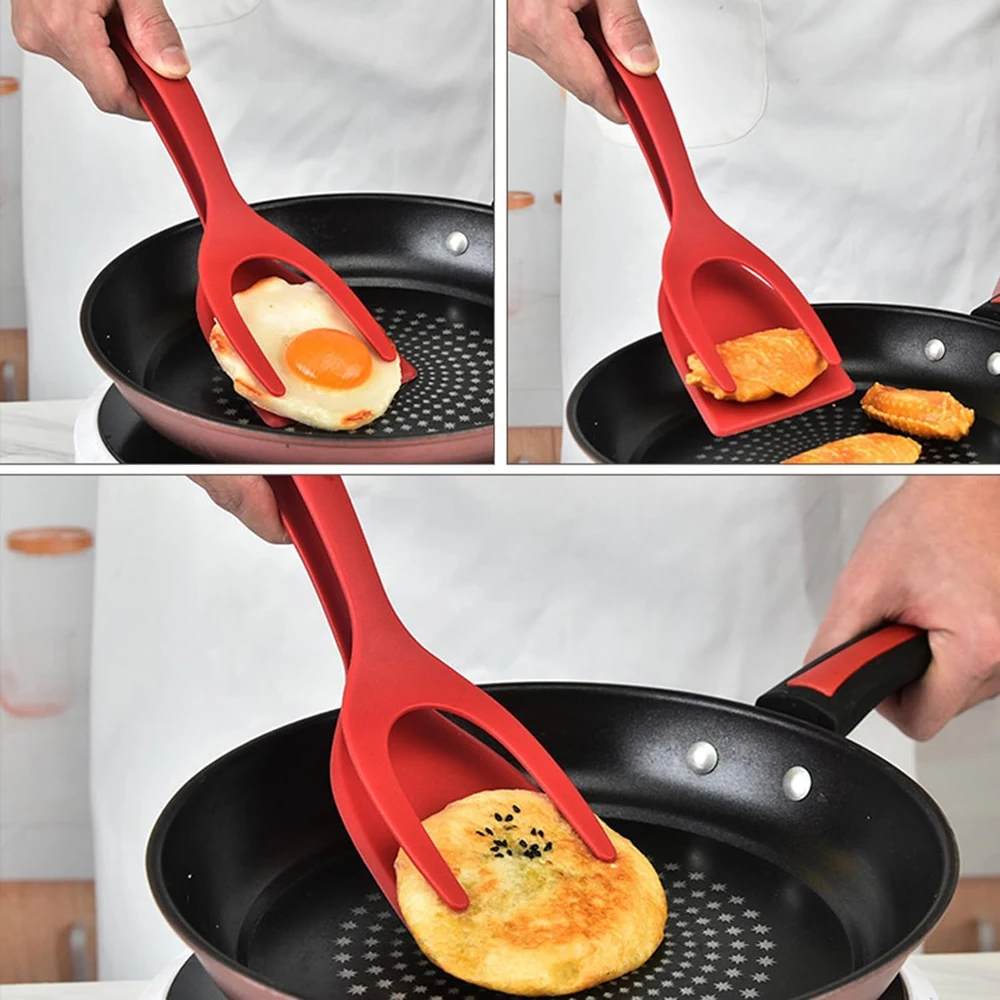 New 2 in 1 Grip Flip Spatula Tongs Egg Flipper Spatula Nylon Non Stick Coating Pancake Fish French Toast Omelet Making Tool