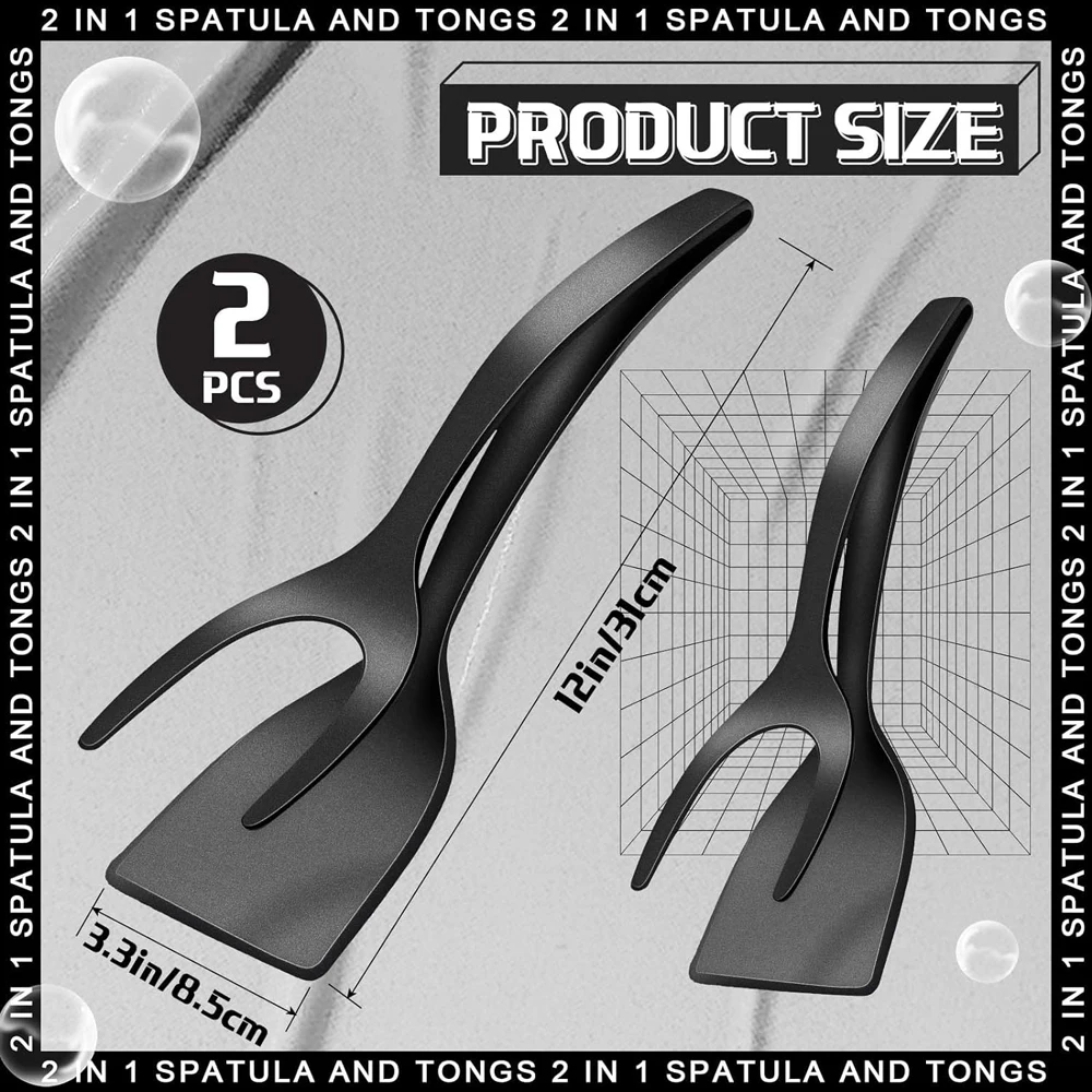 New 2 in 1 Grip Flip Spatula Tongs Egg Flipper Spatula Nylon Non Stick Coating Pancake Fish French Toast Omelet Making Tool