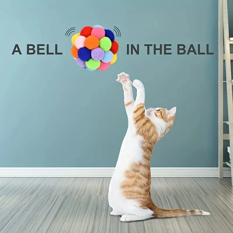 1/3PCS Cat Toys Cat Plush Ball Toy Pet Elastic Bell Ball Self Hi Ball Playing Cat Colorful Woolen Ball - Image 3