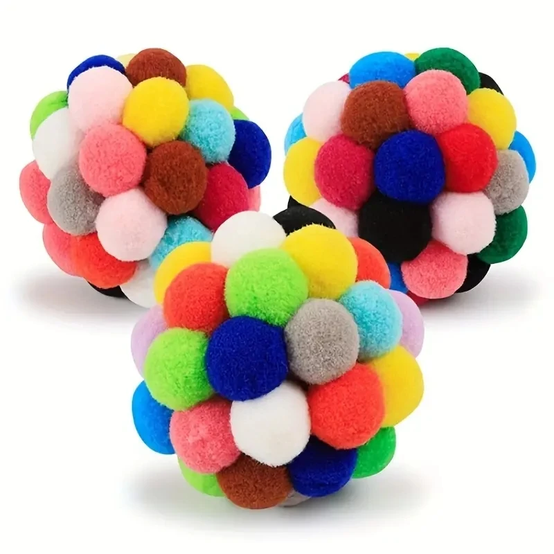1/3PCS Cat Toys Cat Plush Ball Toy Pet Elastic Bell Ball Self Hi Ball Playing Cat Colorful Woolen Ball - Image 2