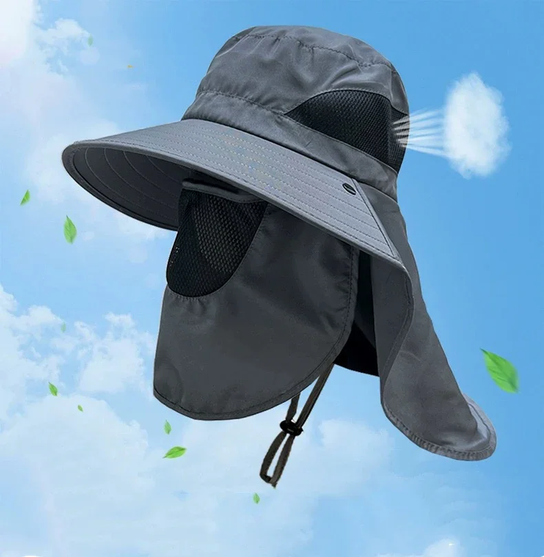 Summer Sun Hats UV Protection Outdoor Hunting Fishing Cap For Men Women Hiking Camping Visor Bucket Hat Neck Flap Fisherman Hat