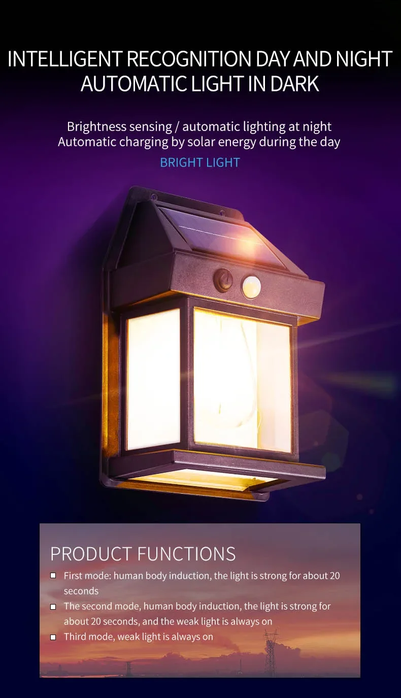 Powerful Solar Wall Light Outdoor Waterproof LED Lamp House Garden Fence Decoration Light Sensor Solar Energy Wall Lantern LED