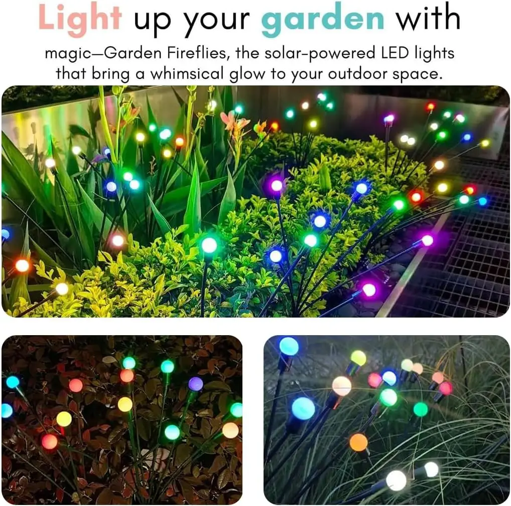 Garden Lights-New Upgraded Solar Powered Firefly Lights Outdoor Waterproof Vibran Garden Lights for Decorationi